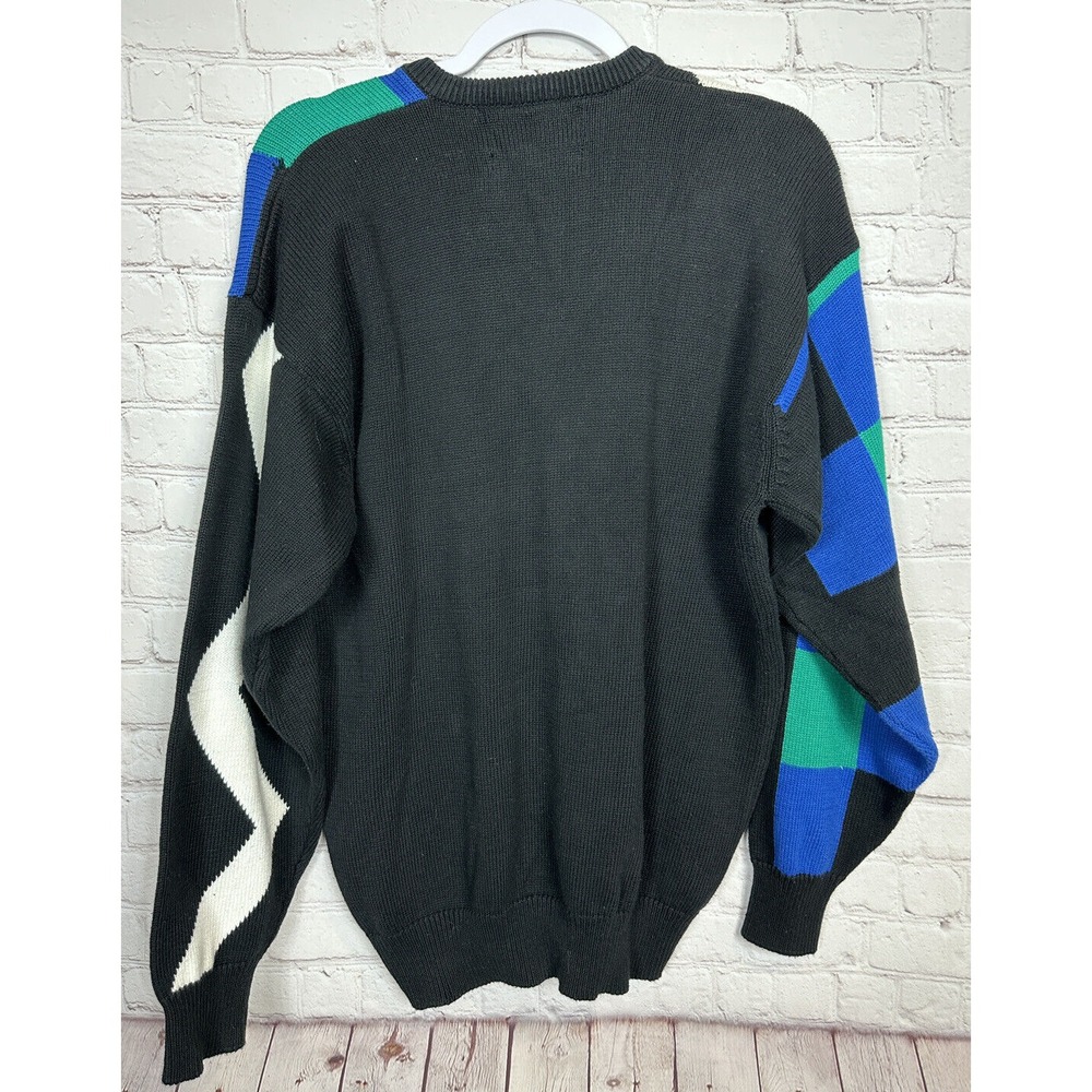 Vintage Pringle geometric‎ 80's long sleeve V-neck cotton sweater, sz M - Picture 4 of 5